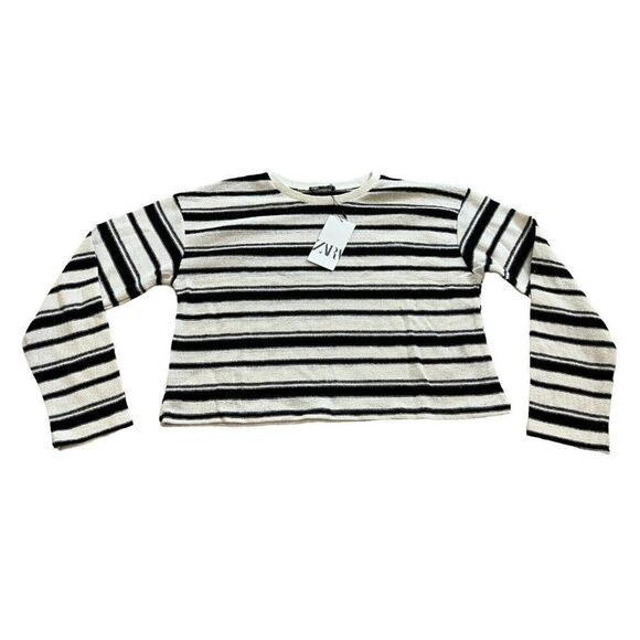 Zara Womens Rustic Sweater M Black White Knit Striped Pullover 2298/651 NWT - Picture 2 of 11